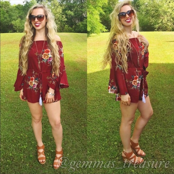 Wine Chiffon Flirty Floral Romper || Small - Picture 3 of 3
